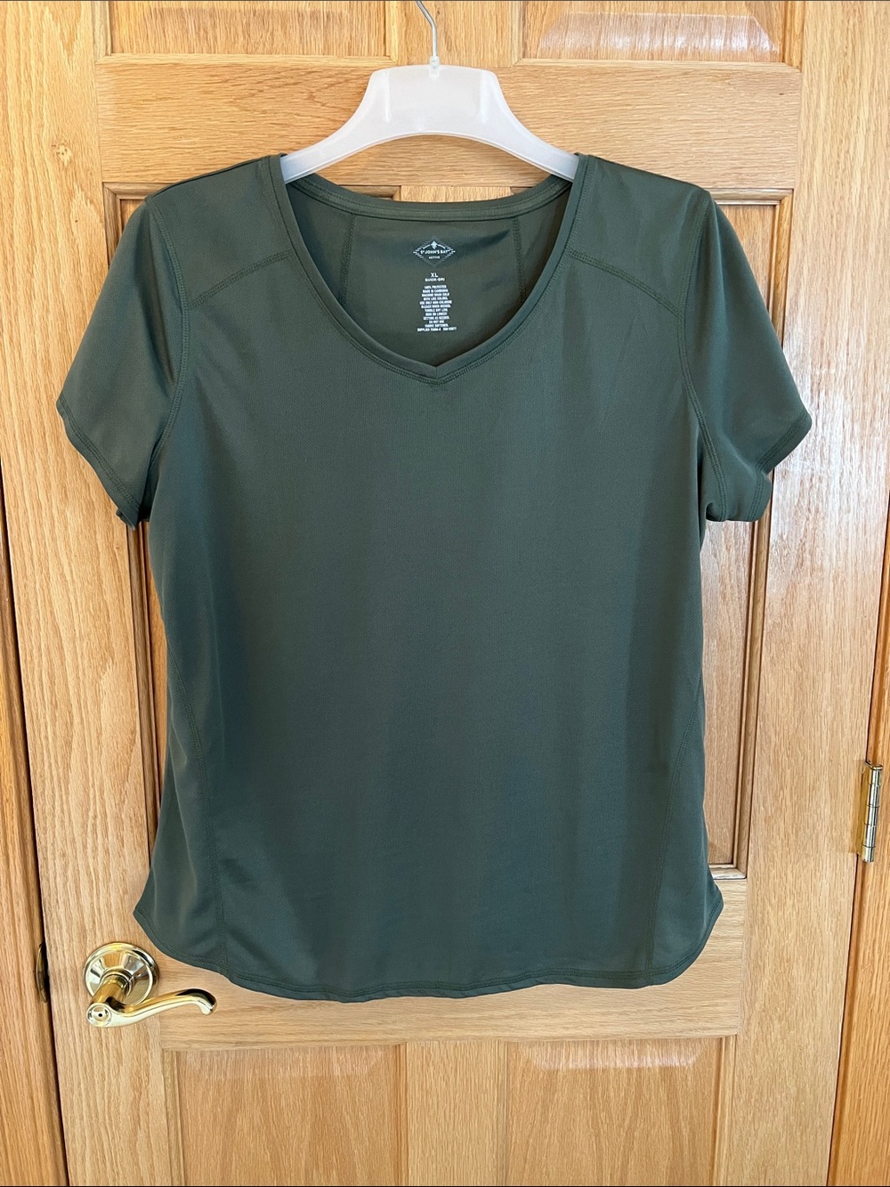 St. John's Bay Olive Green V-Neck Short Sleeve Performance Tee